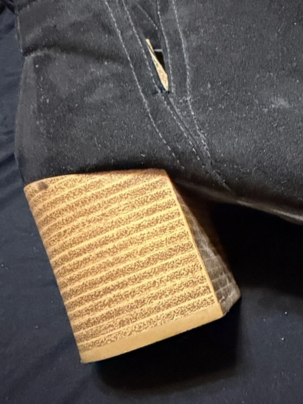 Qupid Black Suede Ankle Booties with Stacked Wood Heel